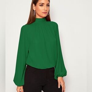 SHEIN Green Relaxed Mandarin Collar Blouse